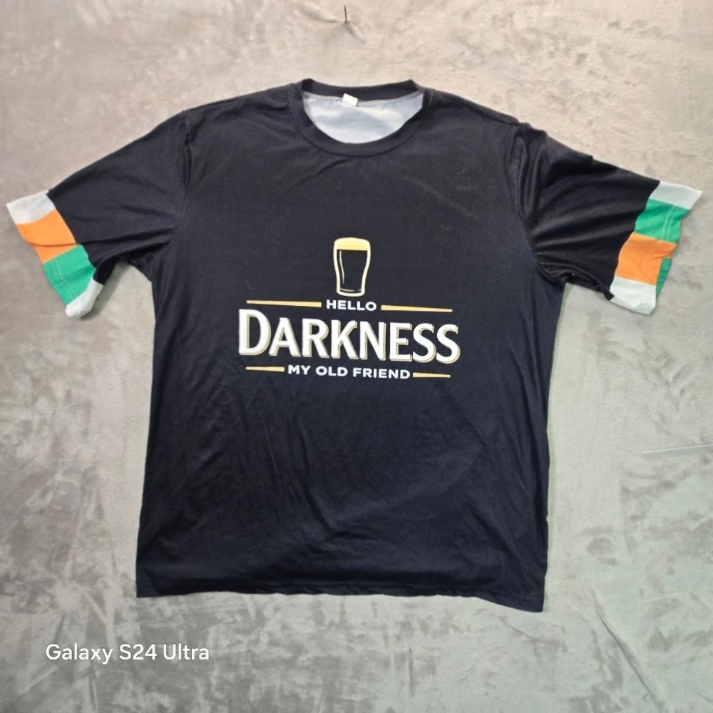 Hello Darkness My Old Friend Beer Graphic T-Shirt Mens 2XL Black Irish Stout Tee